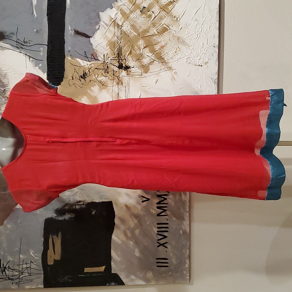 NWT Silk Kurta Pink with Blue Embroidery Women S - Picture 2 of 7